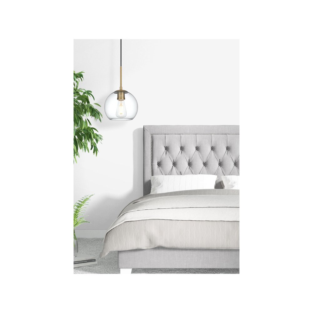 Baxter 8 Inch Pendant Clear Shade in Satin Gold. Picture 10