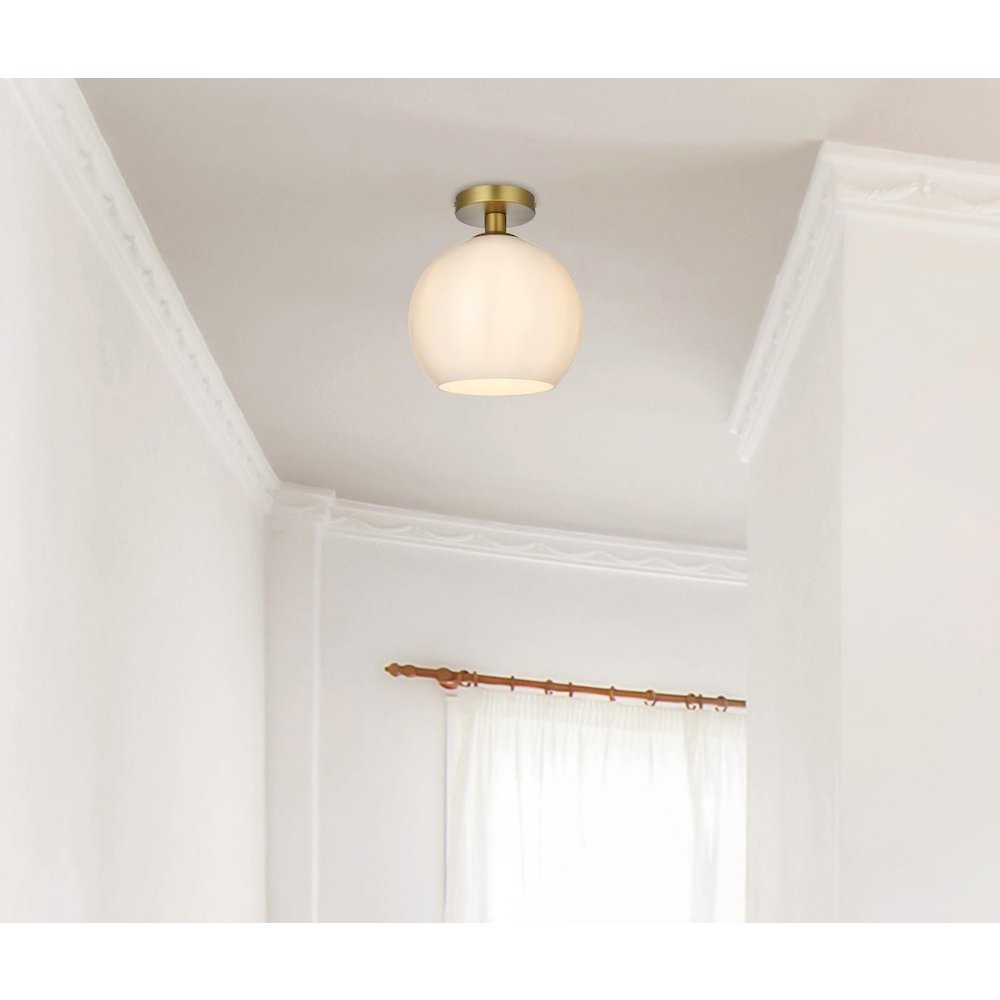 Baxter 10 Inch Flush Mount Frosted White Shade in Satin Gold. Picture 2