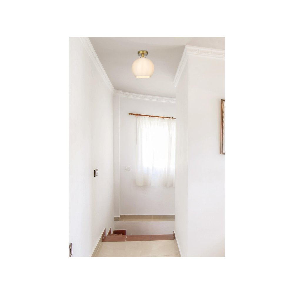 Baxter 10 Inch Flush Mount Frosted White Shade in Satin Gold. Picture 9