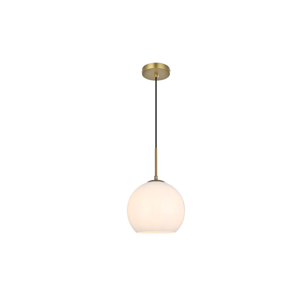 Baxter 10 Inch Pendant Frosted White Shade in Satin Gold. Picture 1