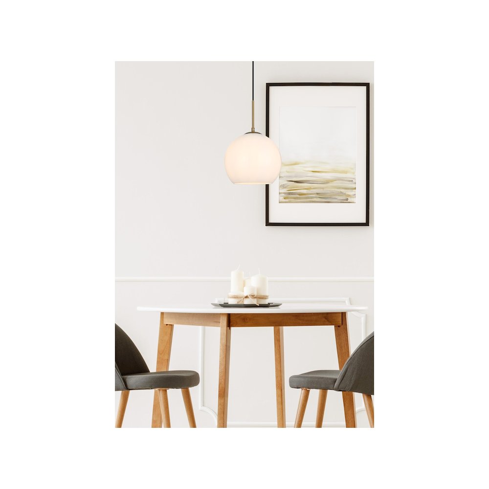 Baxter 10 Inch Pendant Frosted White Shade in Satin Gold. Picture 10