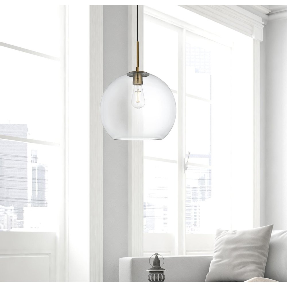 Baxter 14 Inch Pendant Clear Shade in Satin Gold. Picture 2