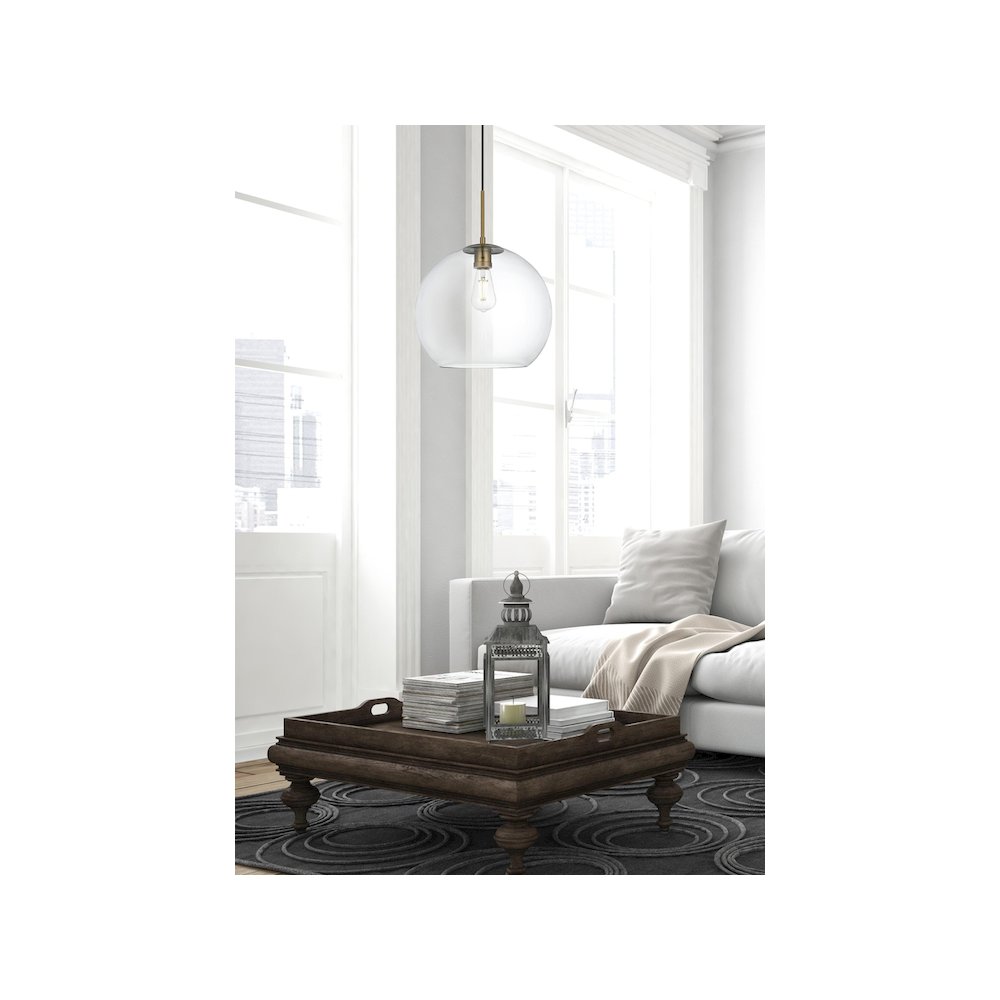Baxter 14 Inch Pendant Clear Shade in Satin Gold. Picture 9