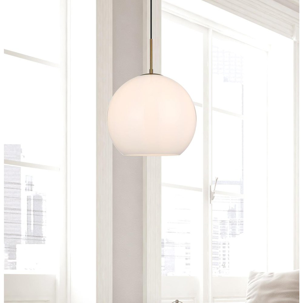 Baxter 14 Inch Pendant Frosted White Shade in Satin Gold. Picture 2