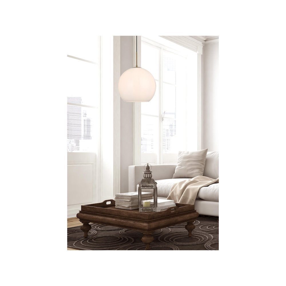 Baxter 14 Inch Pendant Frosted White Shade in Satin Gold. Picture 10