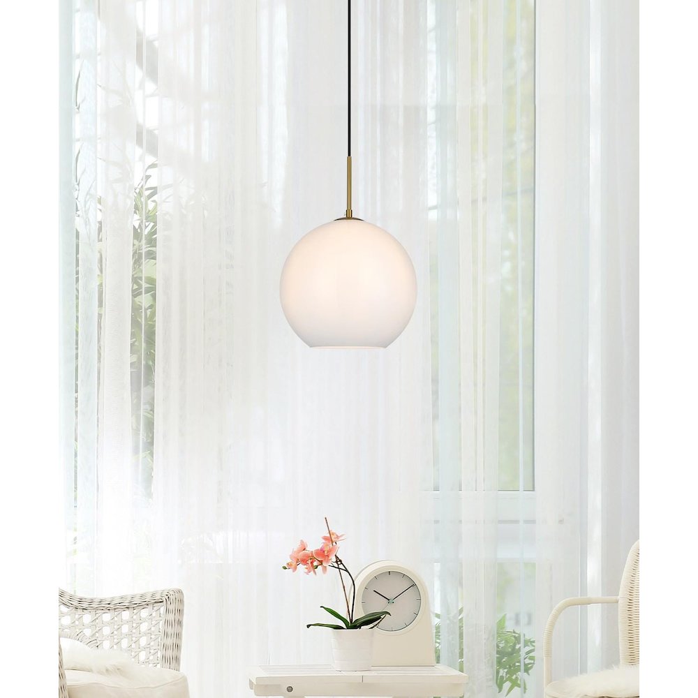 Baxter 12 Inch Pendant Frosted White Shade in Satin Gold. Picture 2