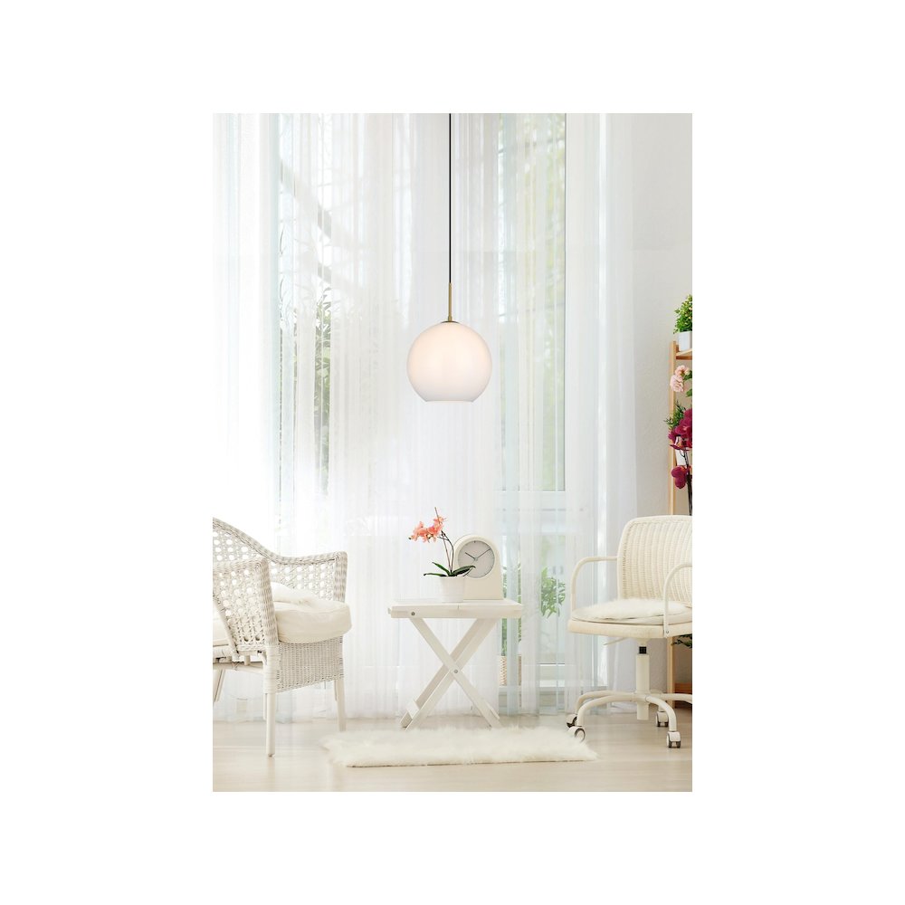 Baxter 12 Inch Pendant Frosted White Shade in Satin Gold. Picture 10