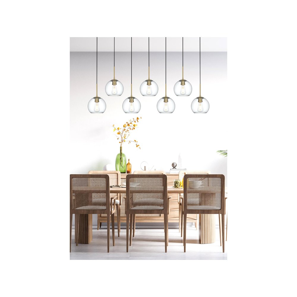Baxter 54 Inch Pendant Clear Shade in Satin Gold. Picture 10