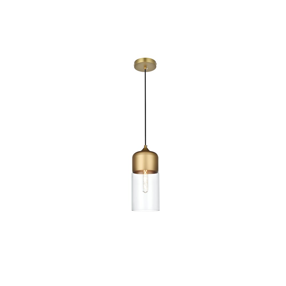 Ashwell 5 Inch Pendant Clear Shade in Satin Gold. Picture 1
