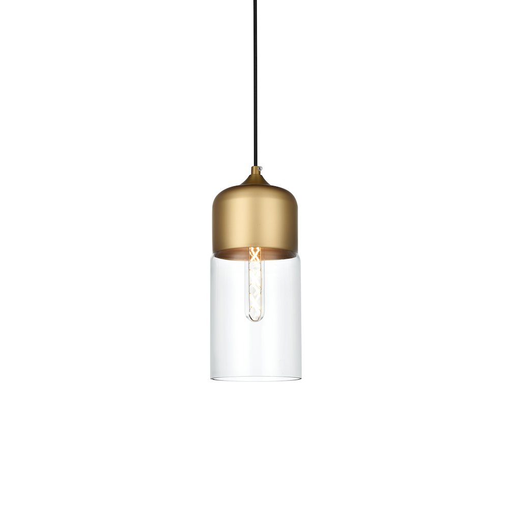 Ashwell 5 Inch Pendant Clear Shade in Satin Gold. Picture 3