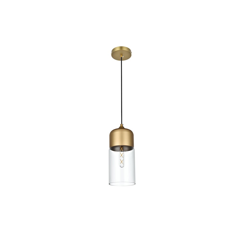Ashwell 5 Inch Pendant Clear Shade in Satin Gold. Picture 8
