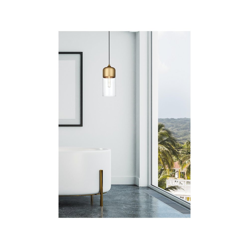 Ashwell 5 Inch Pendant Clear Shade in Satin Gold. Picture 10