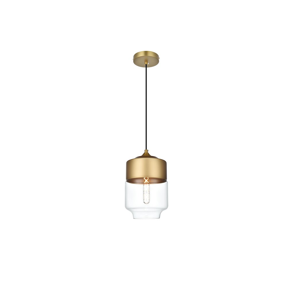 Ashwell 7 Inch Pendant Clear Shade in Satin Gold. Picture 1