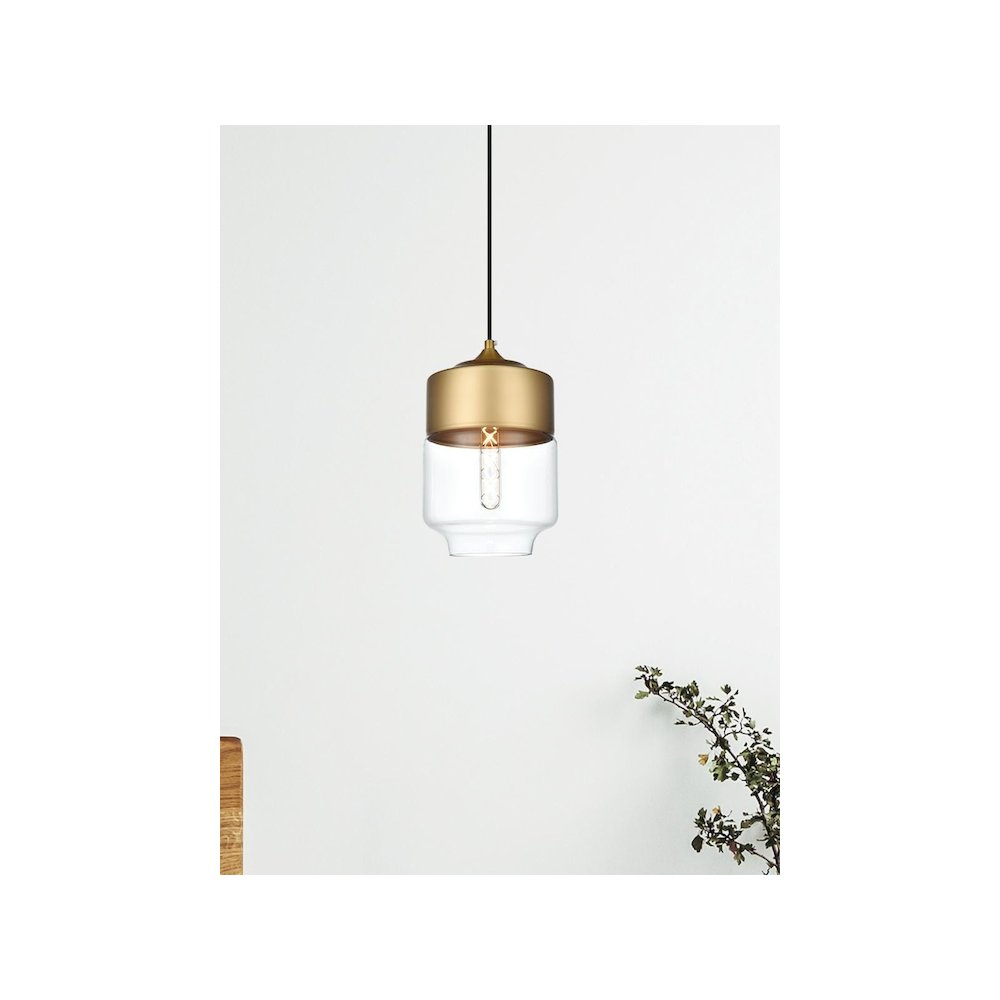 Ashwell 7 Inch Pendant Clear Shade in Satin Gold. Picture 2