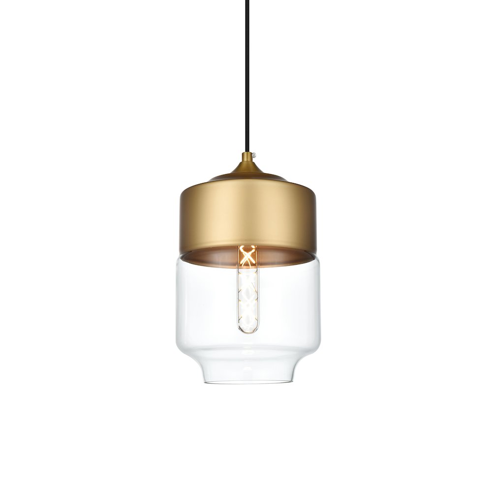 Ashwell 7 Inch Pendant Clear Shade in Satin Gold. Picture 3
