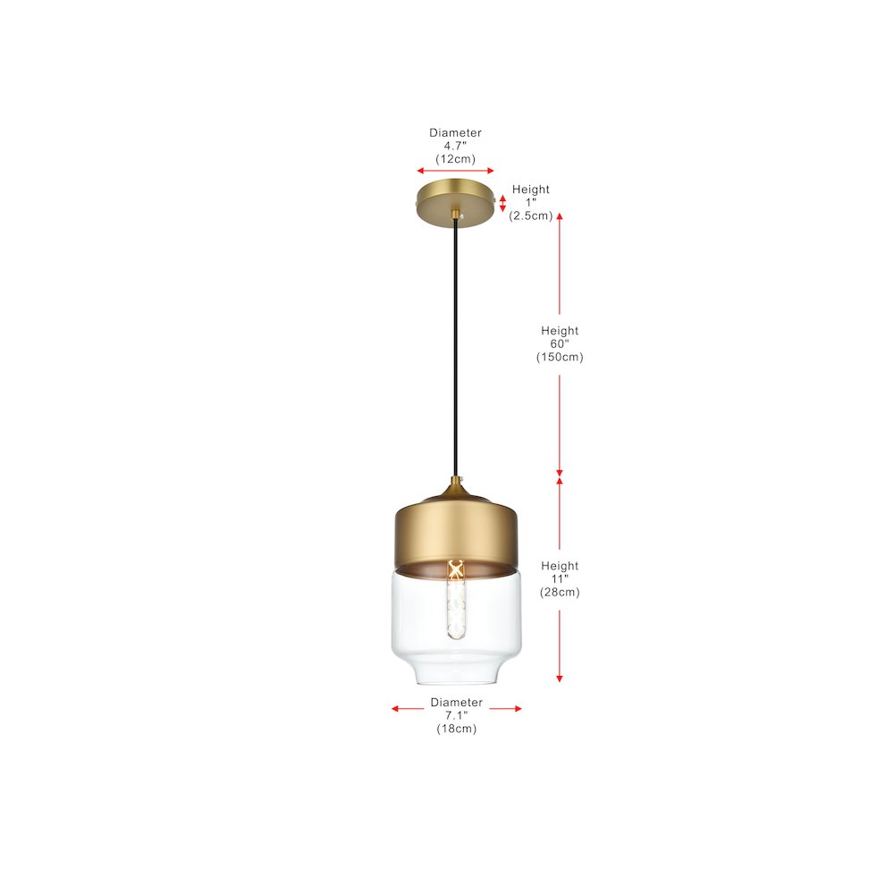 Ashwell 7 Inch Pendant Clear Shade in Satin Gold. Picture 9