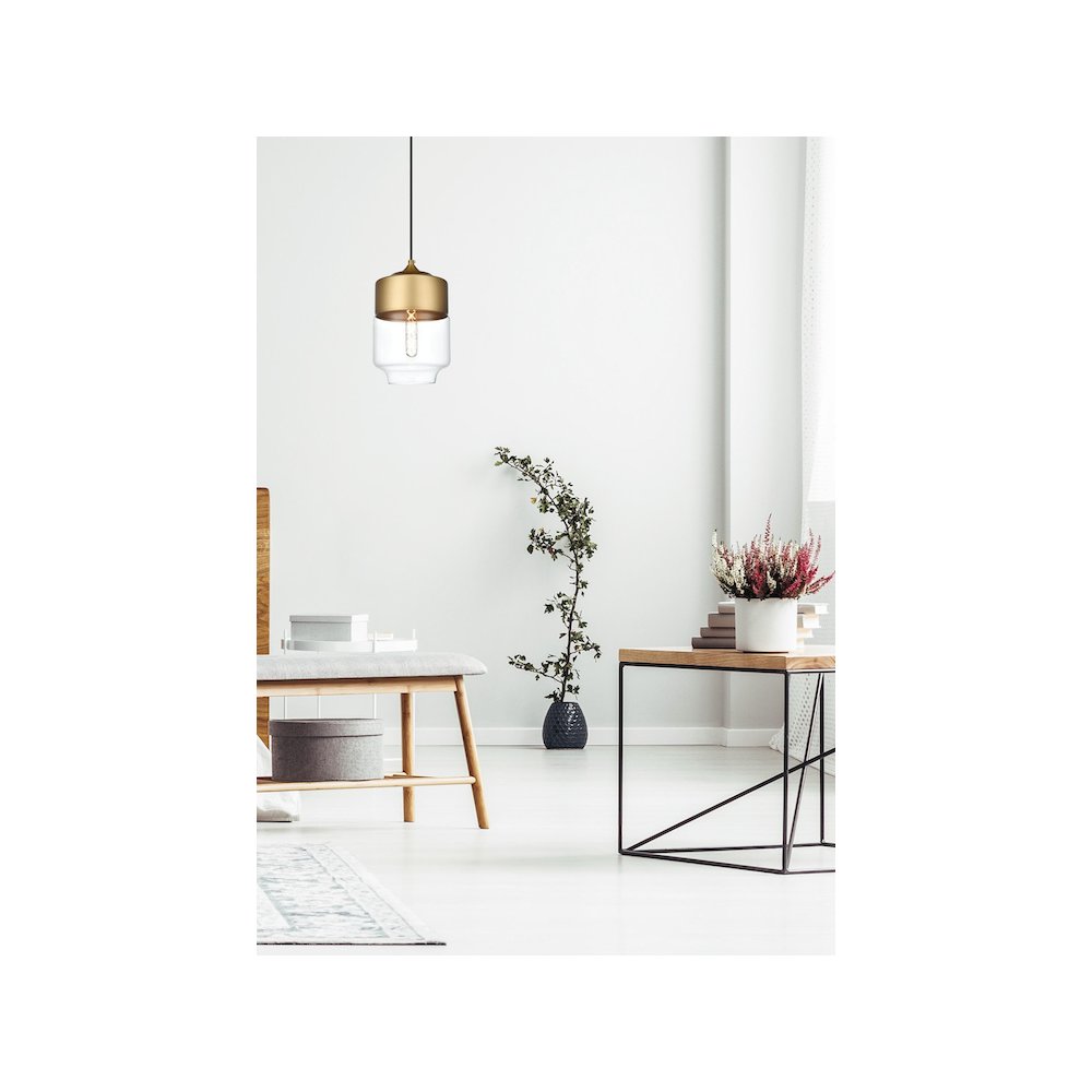 Ashwell 7 Inch Pendant Clear Shade in Satin Gold. Picture 10