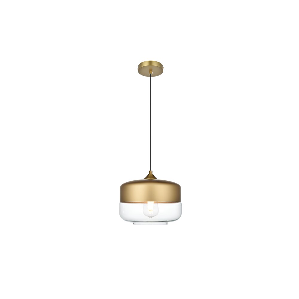 Ashwell 10 Inch Pendant Clear Shade in Satin Gold. Picture 1