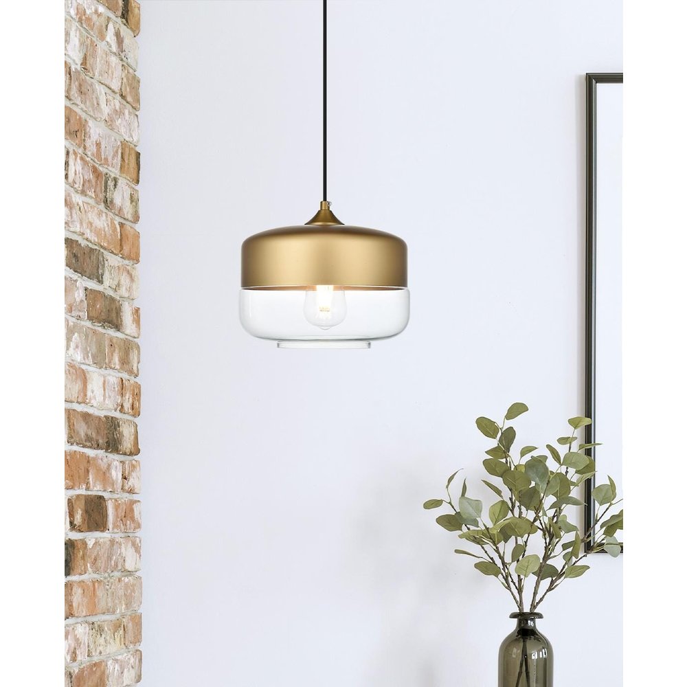 Ashwell 10 Inch Pendant Clear Shade in Satin Gold. Picture 2