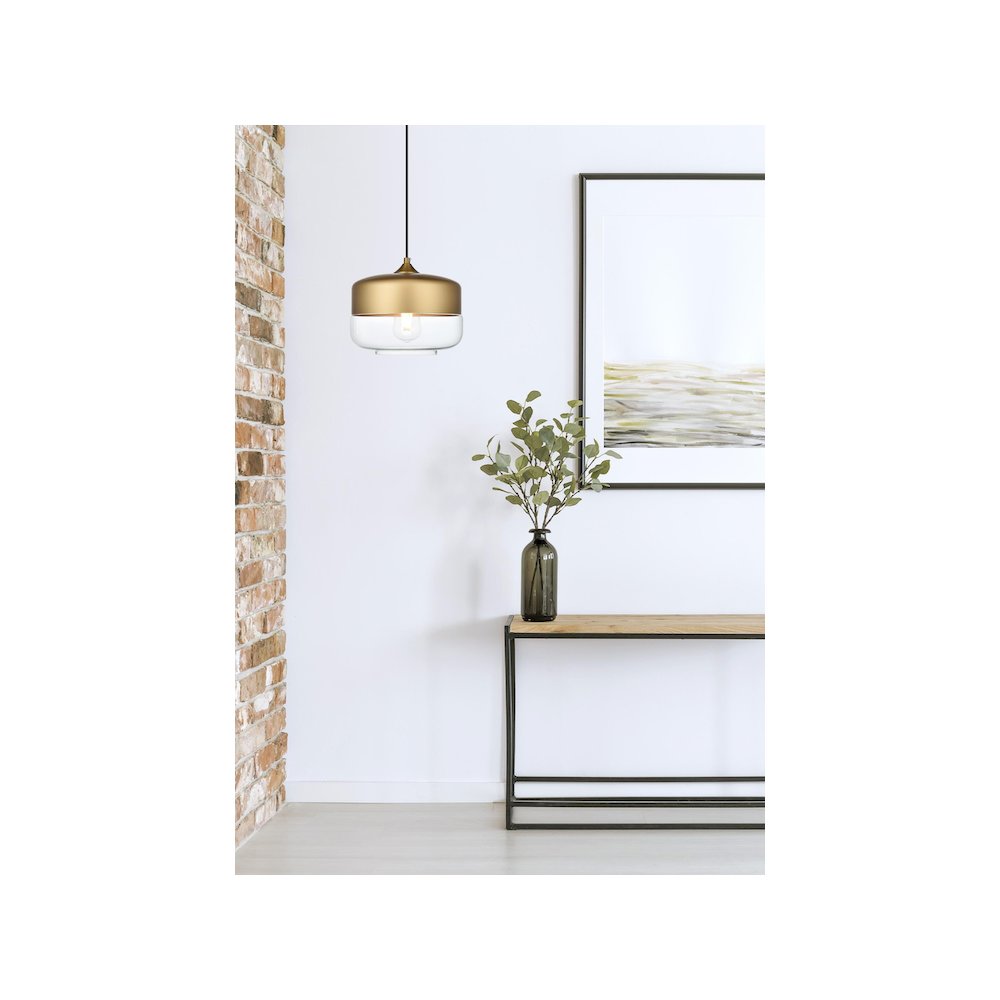 Ashwell 10 Inch Pendant Clear Shade in Satin Gold. Picture 10