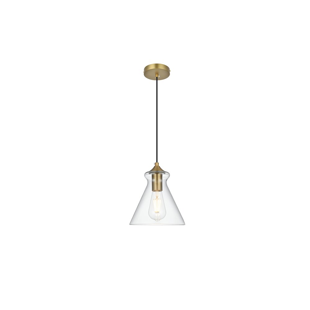 Destry 8 Inch Pendant Clear Shade in Satin Gold. Picture 1