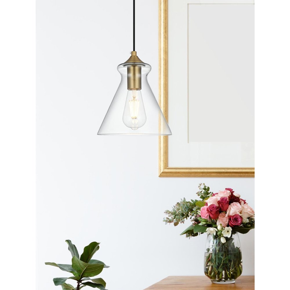 Destry 8 Inch Pendant Clear Shade in Satin Gold. Picture 2