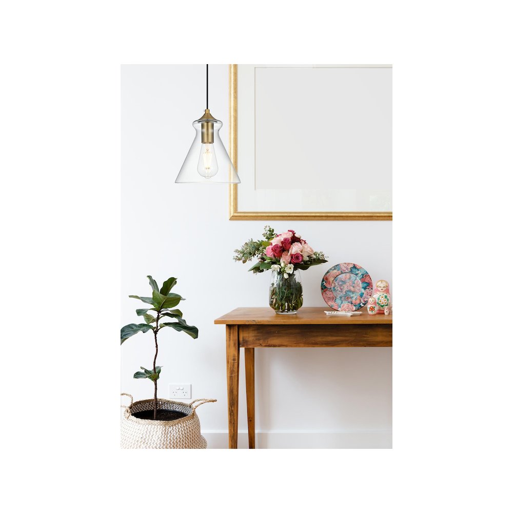Destry 8 Inch Pendant Clear Shade in Satin Gold. Picture 10