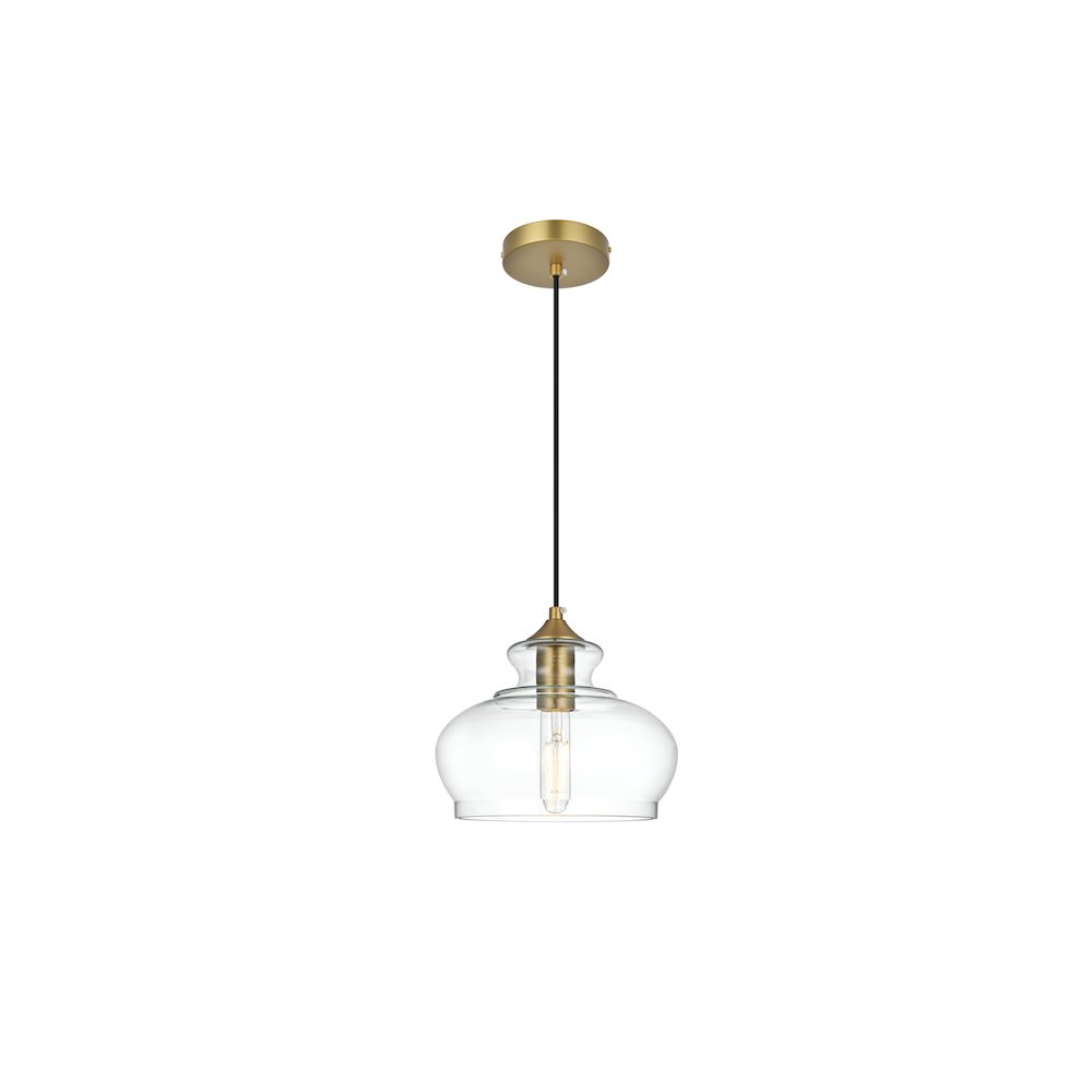 Destry 9.5 Inch Pendant Clear Shade in Satin Gold. Picture 1