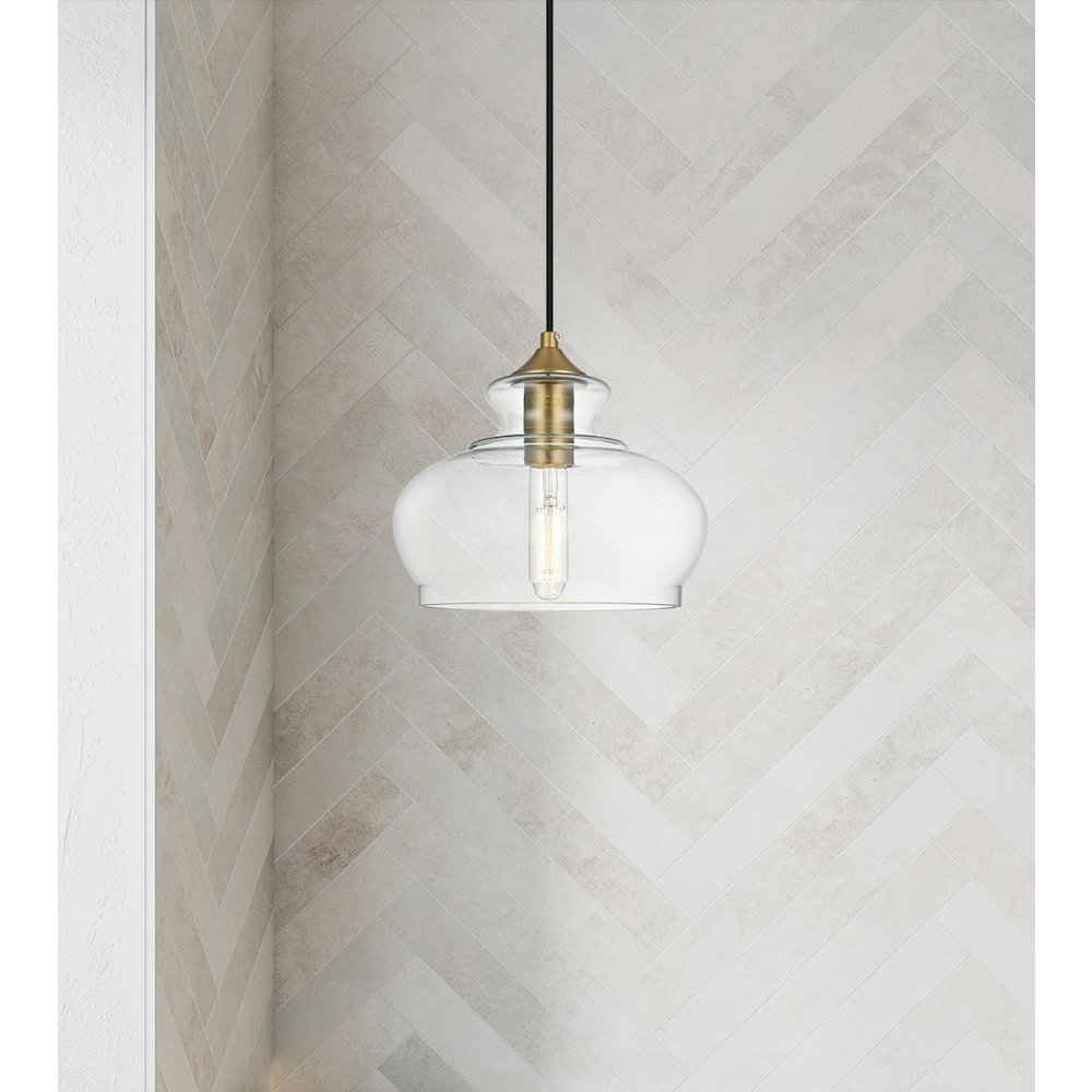 Destry 9.5 Inch Pendant Clear Shade in Satin Gold. Picture 2