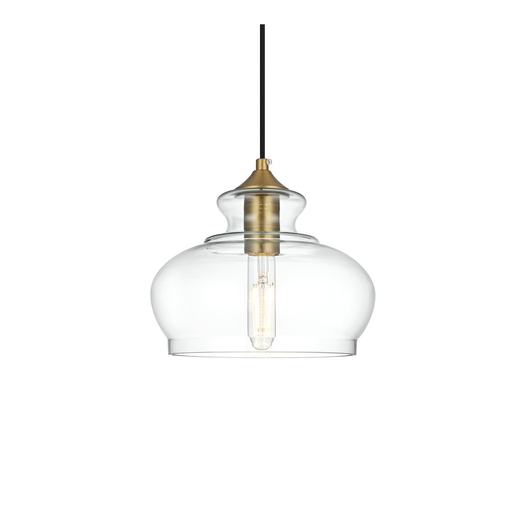Destry 9.5 Inch Pendant Clear Shade in Satin Gold. Picture 3