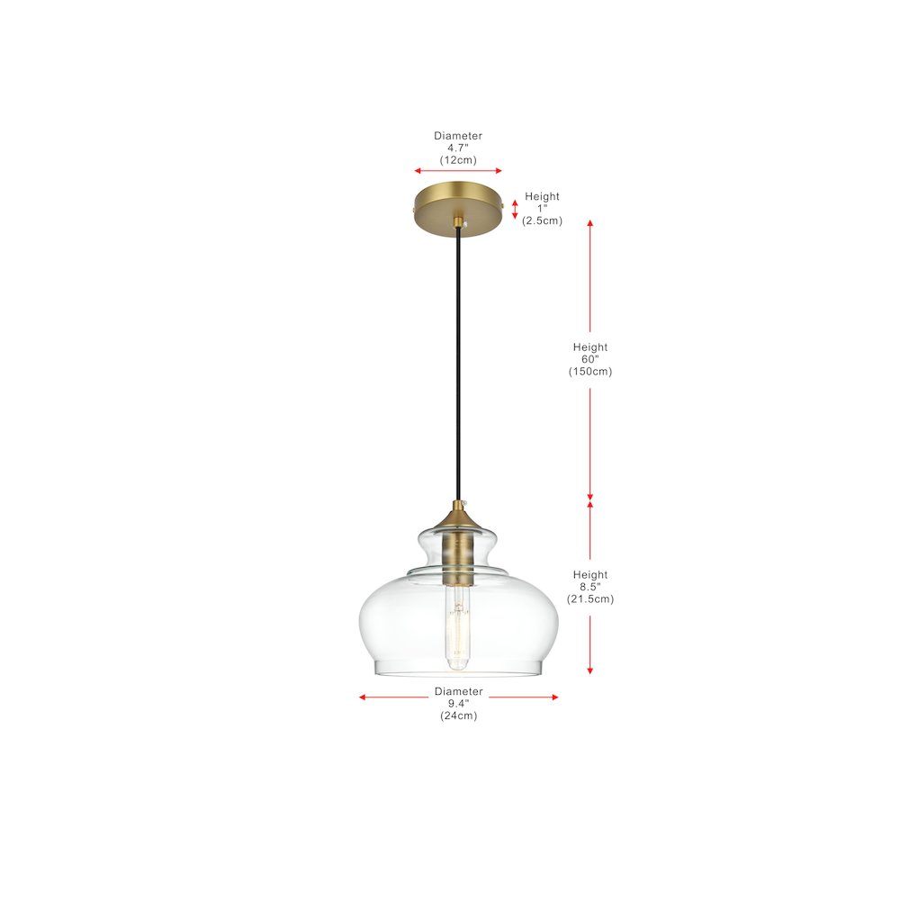 Destry 9.5 Inch Pendant Clear Shade in Satin Gold. Picture 9