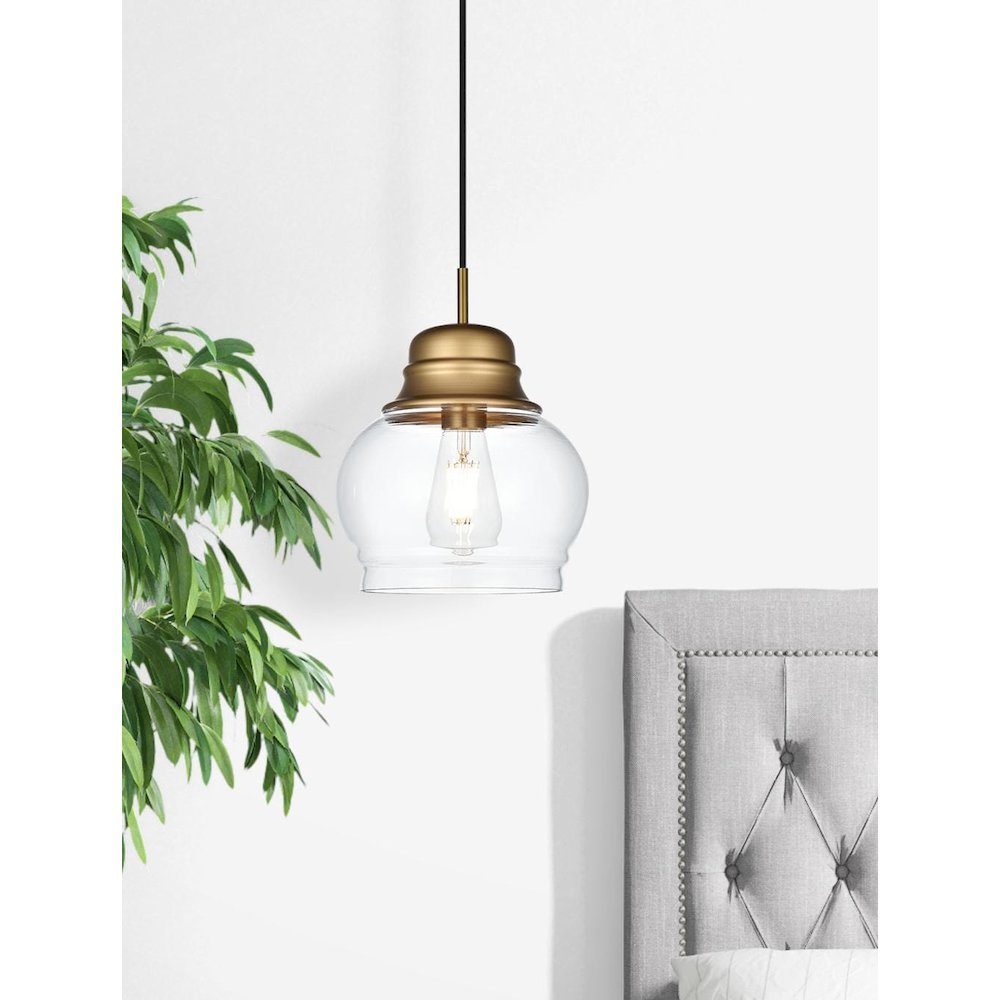Kenna 8 Inch Pendant Clear Shade in Satin Gold. Picture 2