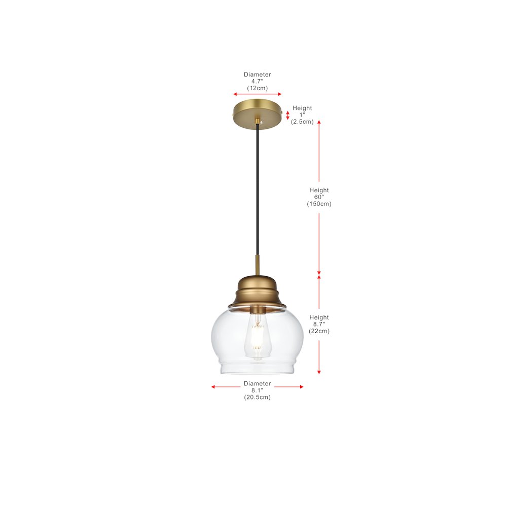 Kenna 8 Inch Pendant Clear Shade in Satin Gold. Picture 9