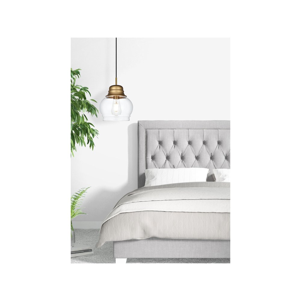 Kenna 8 Inch Pendant Clear Shade in Satin Gold. Picture 10