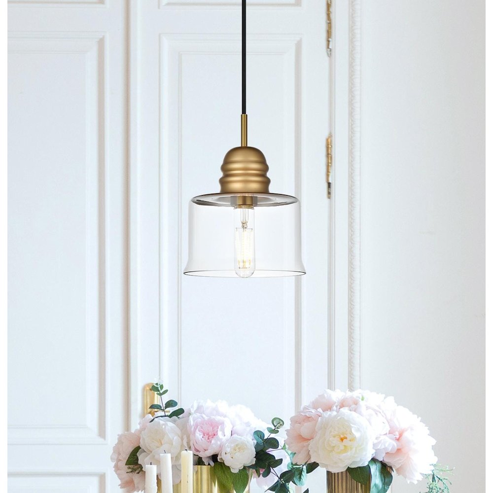 Kenna 6.5 Inch Pendant Clear Shade in Satin Gold. Picture 2