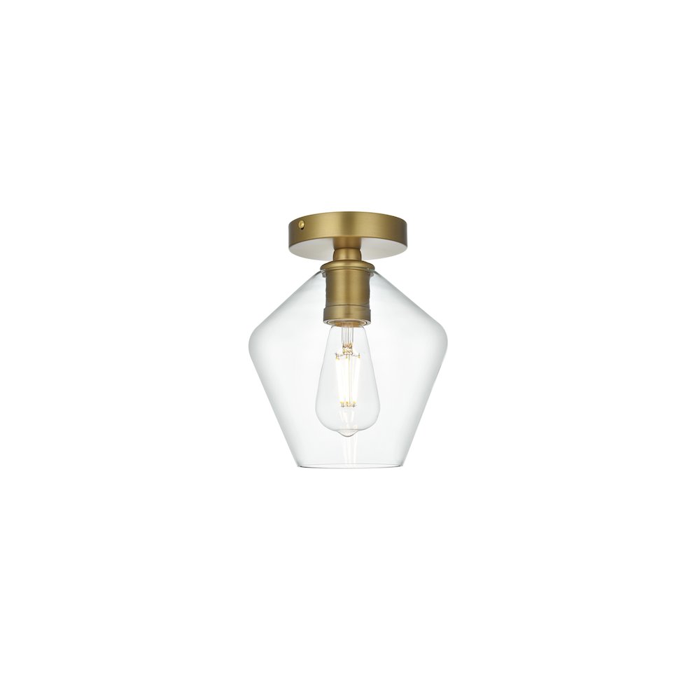 Gene 8 Inch Flush Mount Clear Shade in Satin Gold. Picture 1
