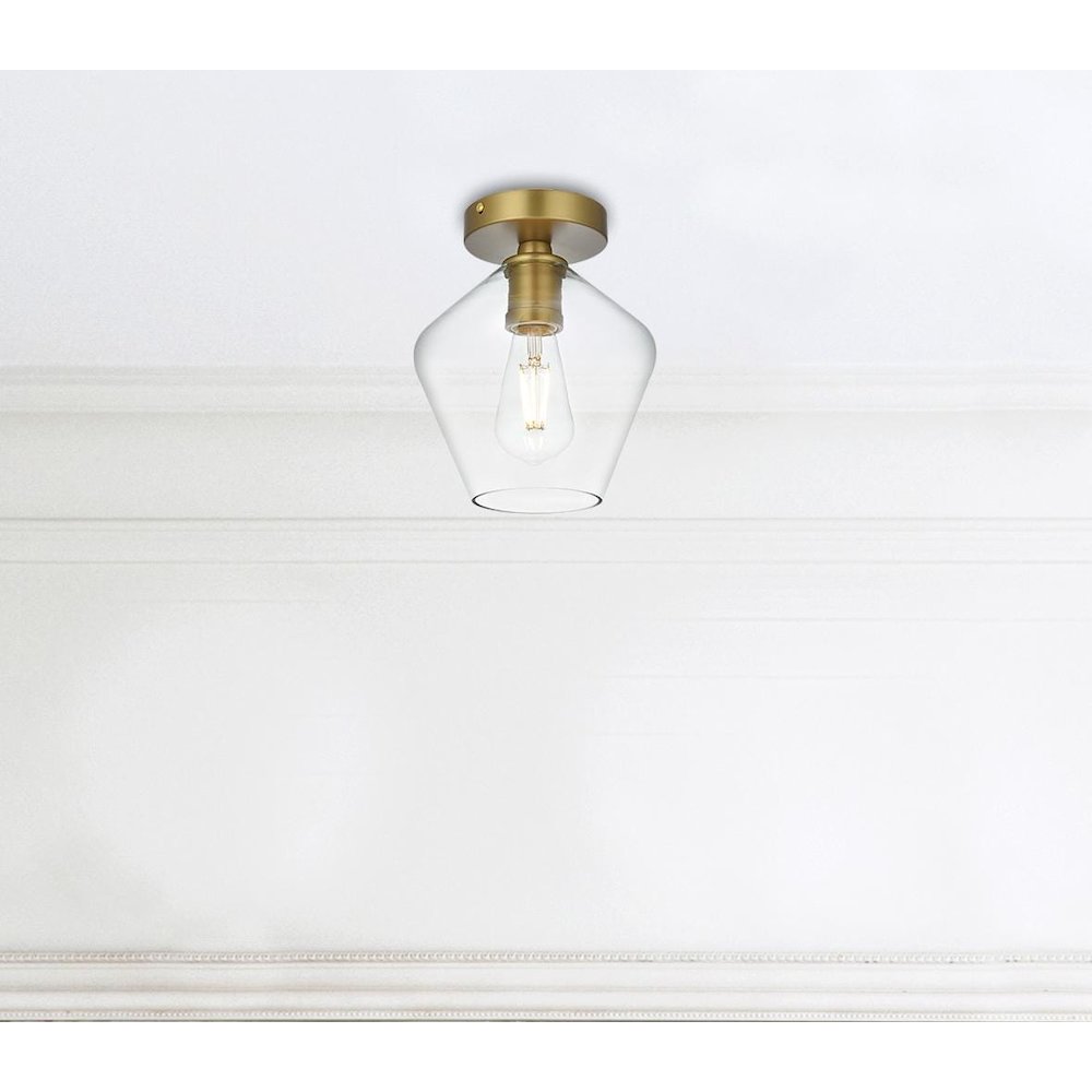 Gene 8 Inch Flush Mount Clear Shade in Satin Gold. Picture 2