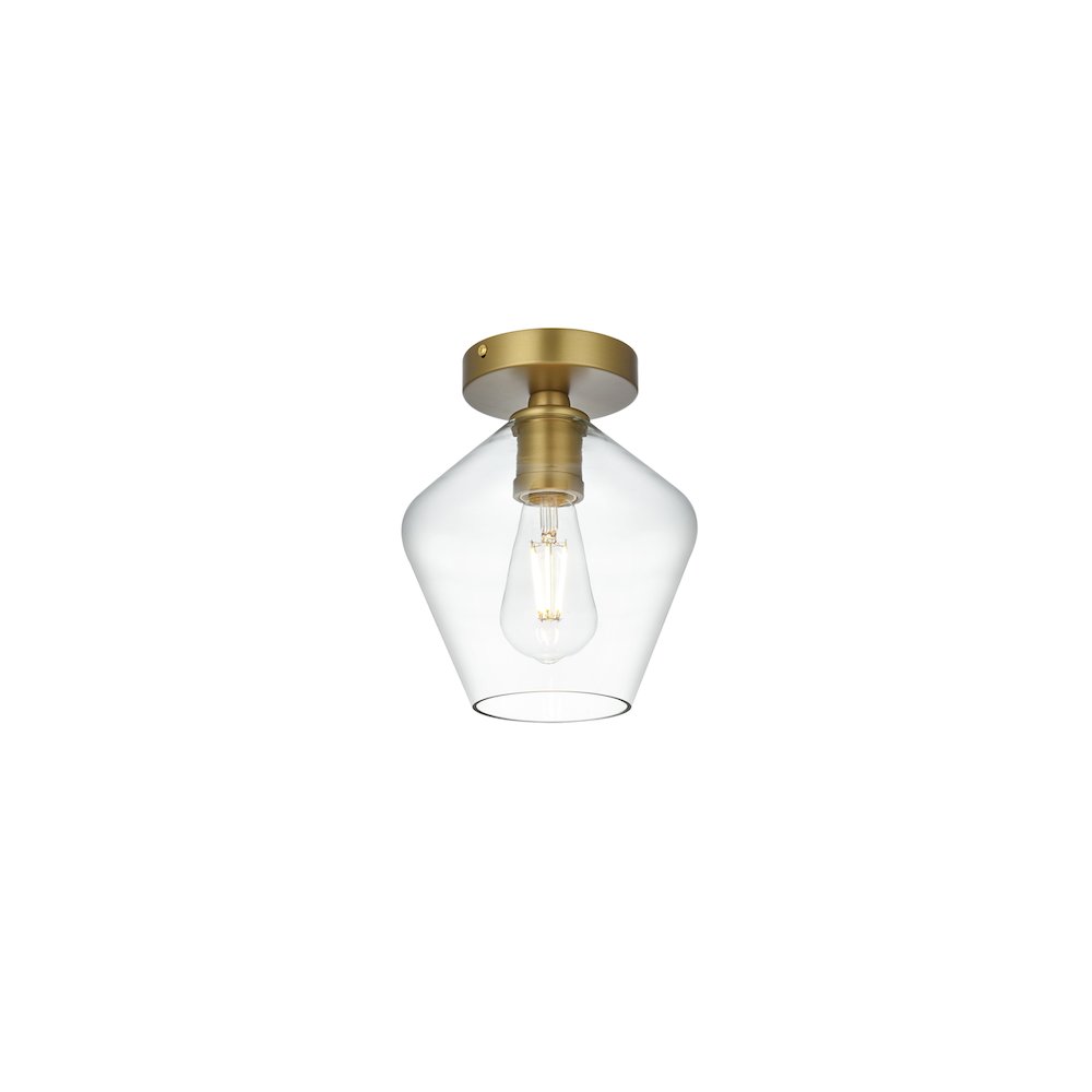 Gene 8 Inch Flush Mount Clear Shade in Satin Gold. Picture 3