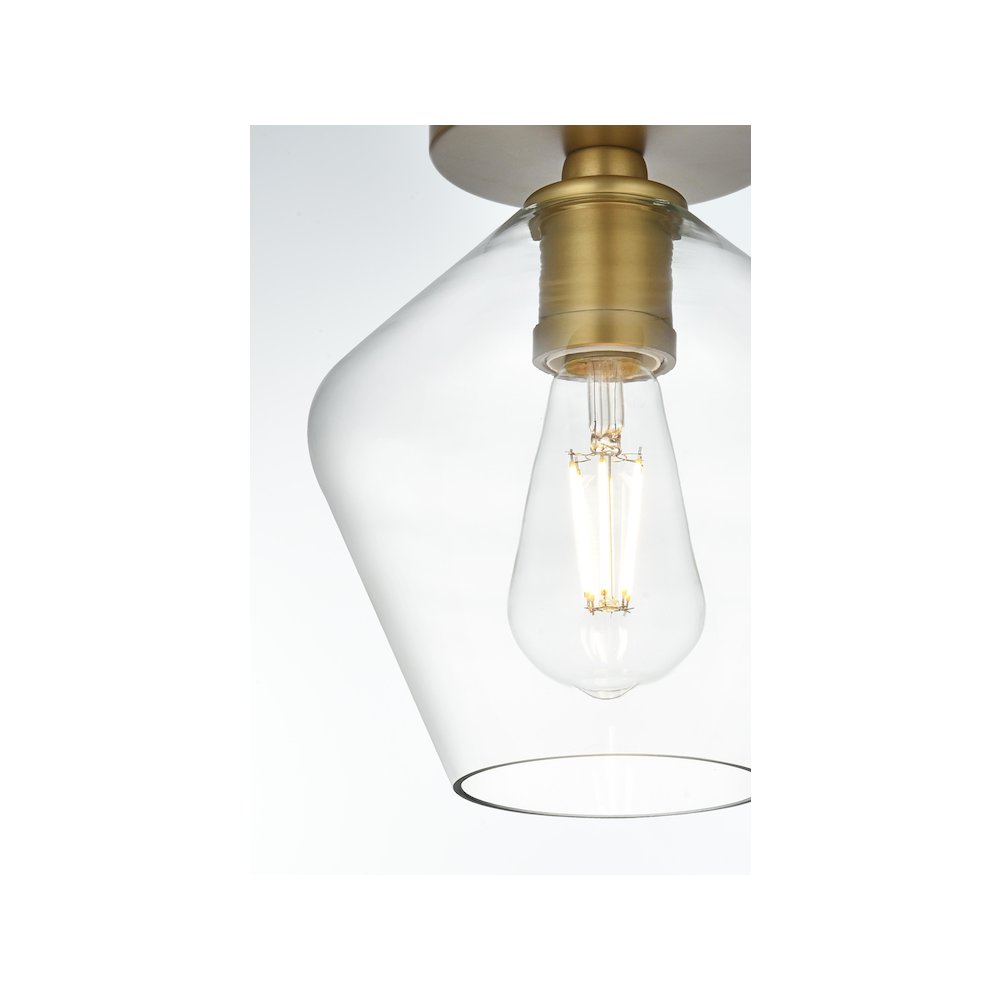 Gene 8 Inch Flush Mount Clear Shade in Satin Gold. Picture 5