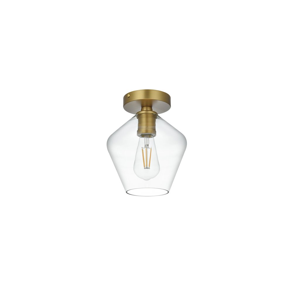 Gene 8 Inch Flush Mount Clear Shade in Satin Gold. Picture 7