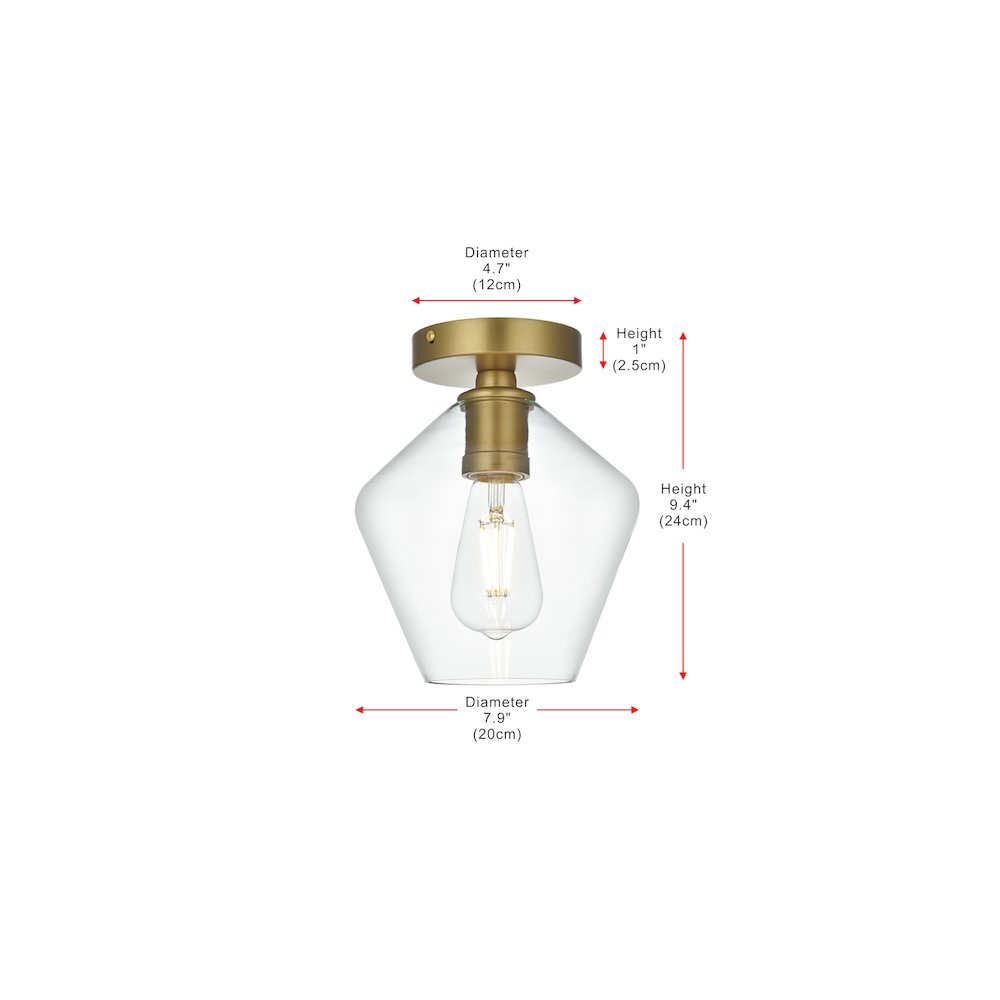 Gene 8 Inch Flush Mount Clear Shade in Satin Gold. Picture 8