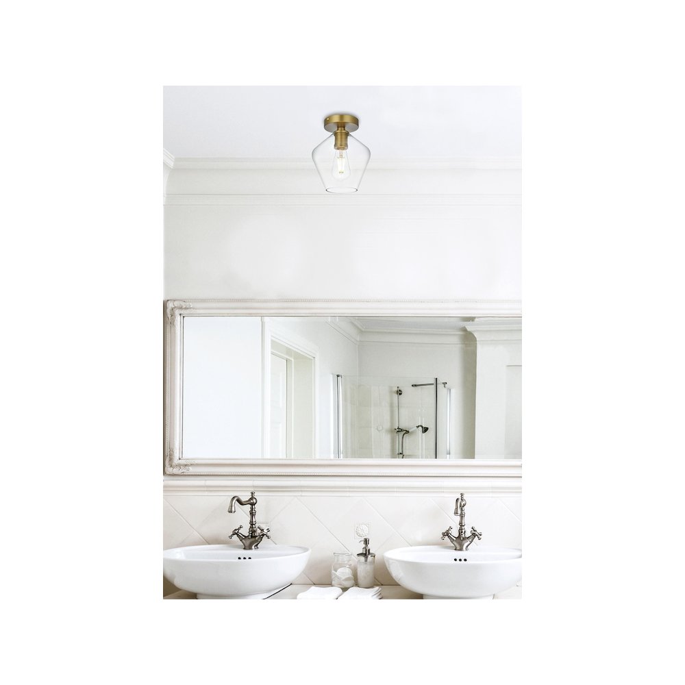 Gene 8 Inch Flush Mount Clear Shade in Satin Gold. Picture 9