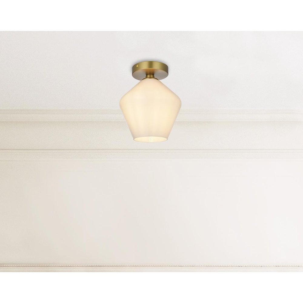 Gene 8 Inch Flush Mount Frosted White Shade in Satin Gold. Picture 2