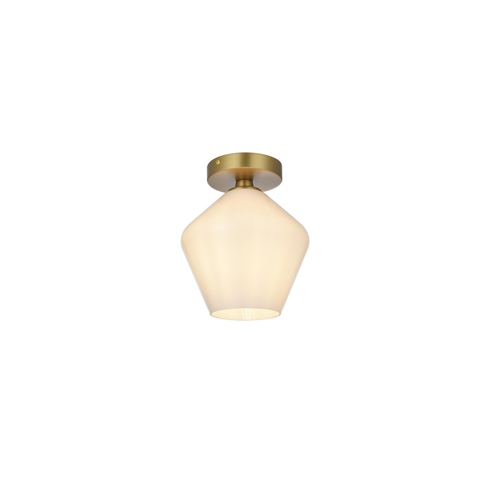 Gene 8 Inch Flush Mount Frosted White Shade in Satin Gold. Picture 3