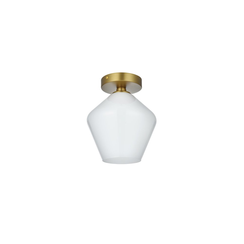 Gene 8 Inch Flush Mount Frosted White Shade in Satin Gold. Picture 7
