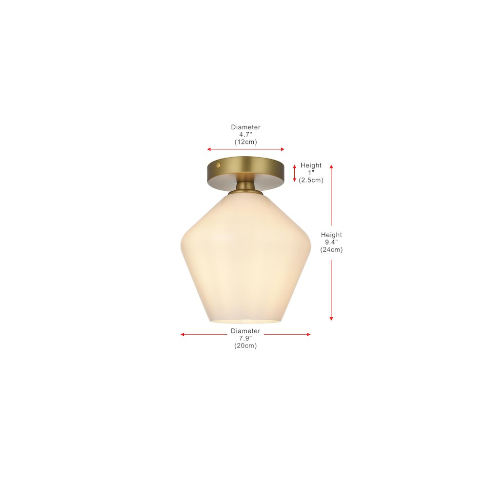 Gene 8 Inch Flush Mount Frosted White Shade in Satin Gold. Picture 8