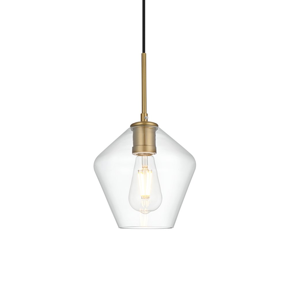 Gene 8 Inch Pendant Clear Shade in Satin Gold. Picture 3