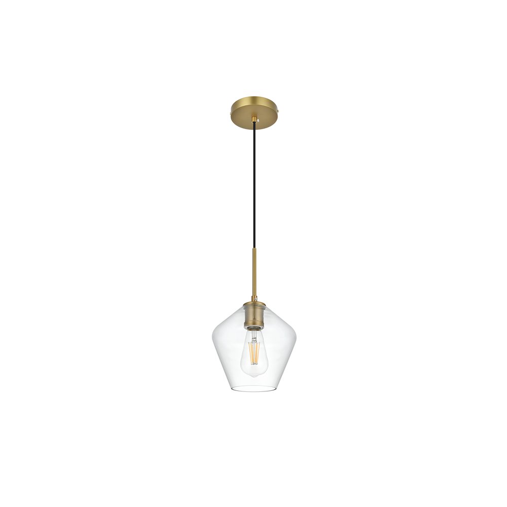 Gene 8 Inch Pendant Clear Shade in Satin Gold. Picture 8