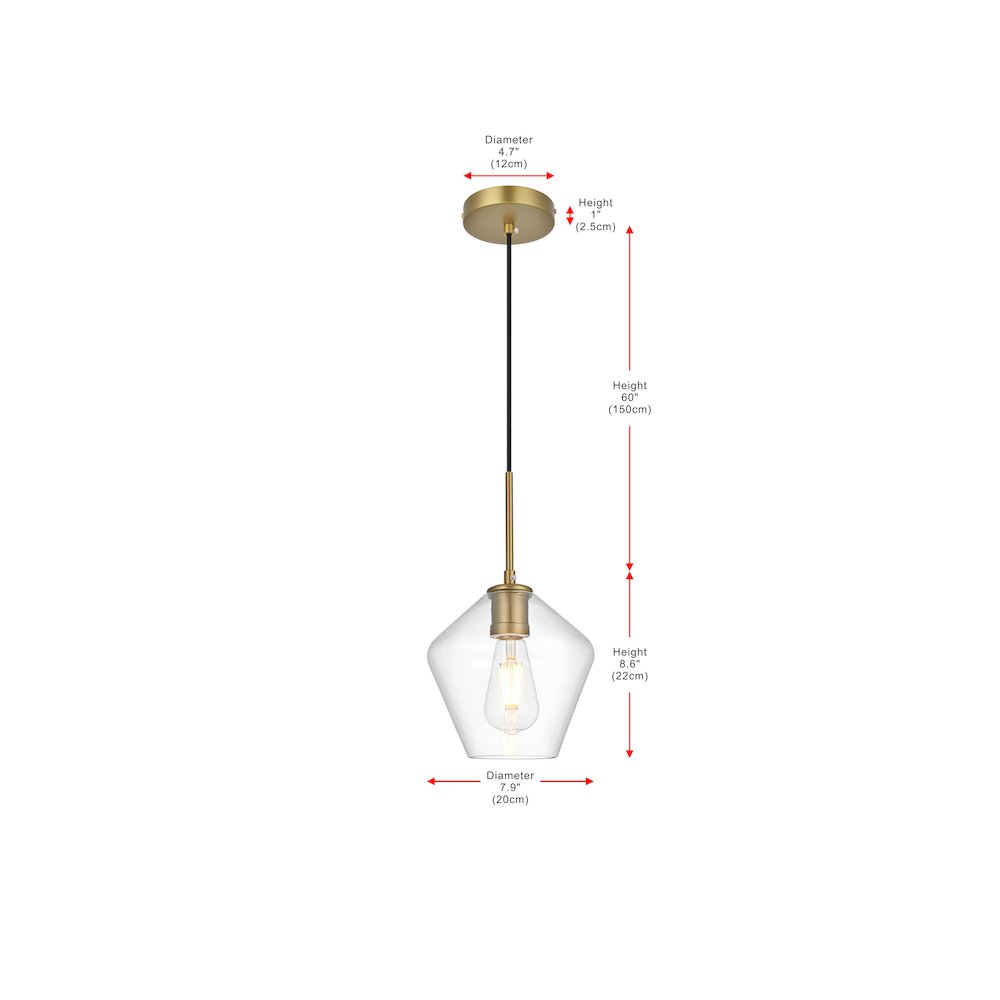 Gene 8 Inch Pendant Clear Shade in Satin Gold. Picture 9