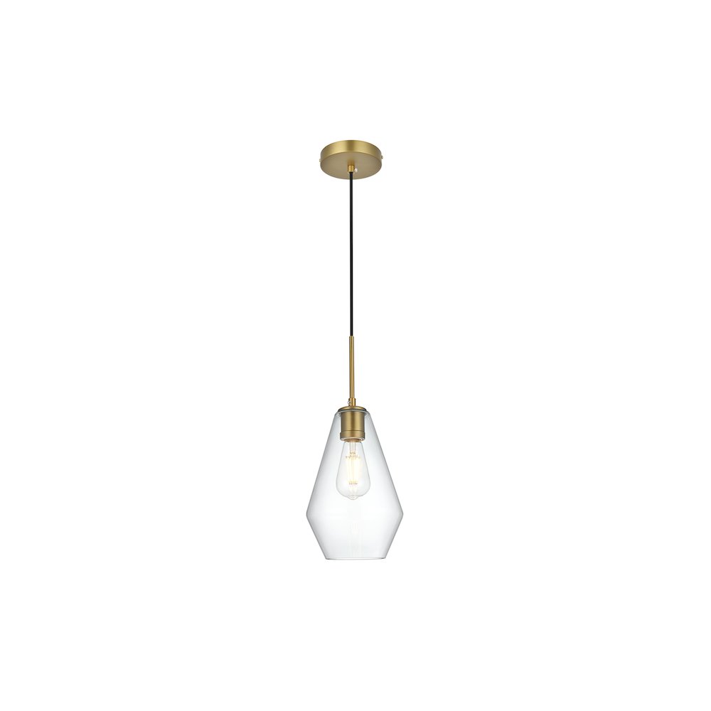 Gene 7 Inch Pendant Clear Shade in Satin Gold. Picture 1